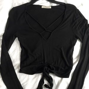 Black Long Sleeve Crop Top